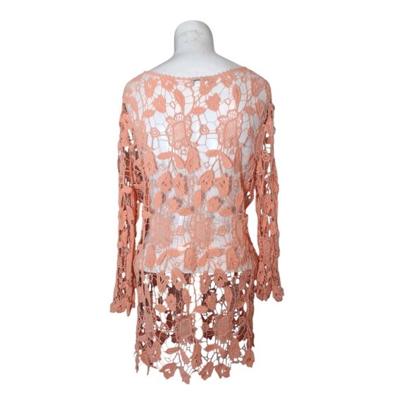 Ruby Brand Open Crotchet Lace Floral Tunic Top Size S Festival Boho Cover Up - Picture 6 of 7